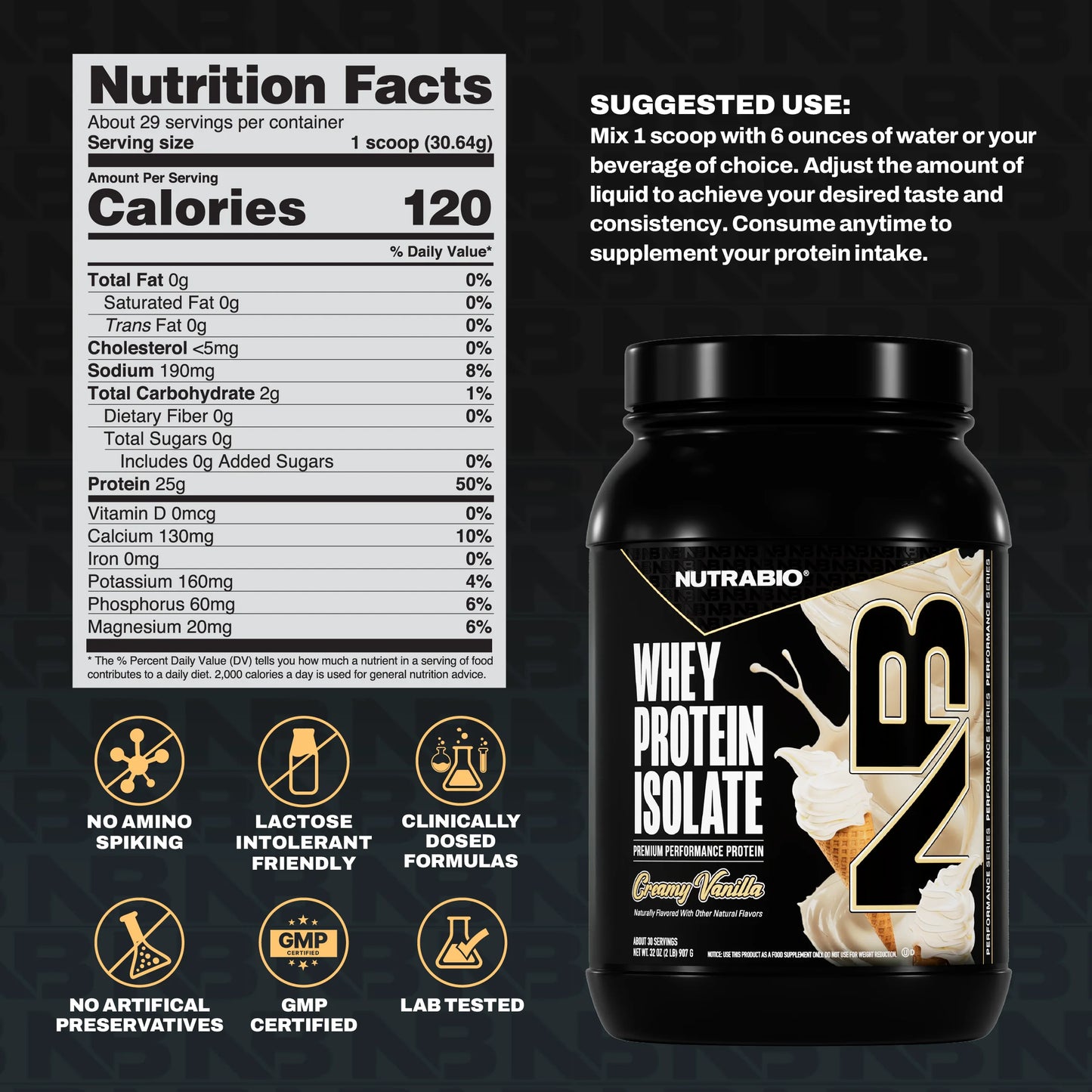Whey Protein Isolate Powder Supplement – 25G of Protein per Scoop with Complete Amino Acid Profile - Soy and Gluten Free Protein Powder - Zero Fillers and Non-Gmo - Alpine Vanilla - 2 Lbs