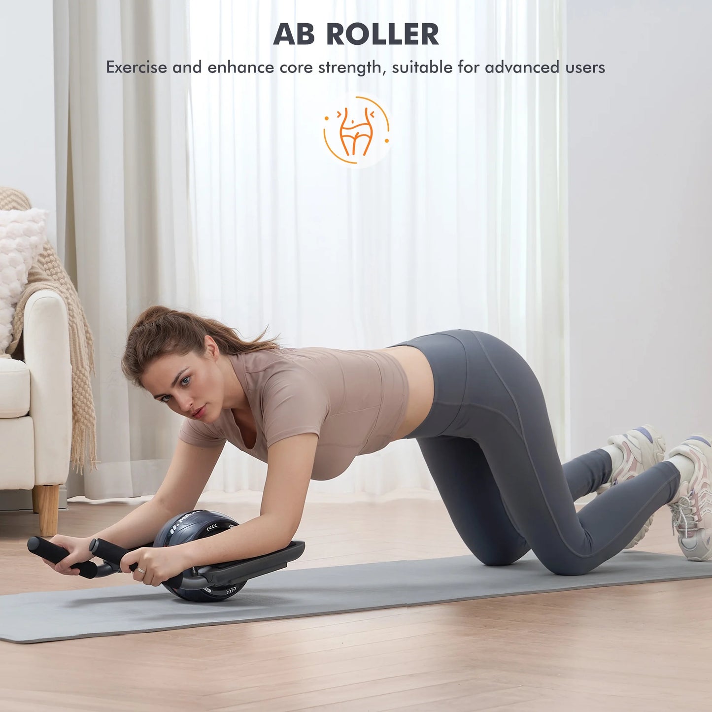 Adjustable Ab Machine for Home Gym, 6-Level Core Workout Equipment with Detachable Ab Roller Wheel for Women, Foldable Core Trainer, 220Lbs