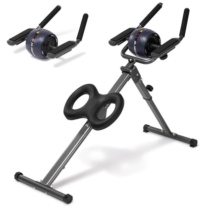 Adjustable Ab Machine for Home Gym, 6-Level Core Workout Equipment with Detachable Ab Roller Wheel for Women, Foldable Core Trainer, 220Lbs