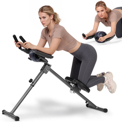 Adjustable Ab Machine for Home Gym, 6-Level Core Workout Equipment with Detachable Ab Roller Wheel for Women, Foldable Core Trainer, 220Lbs